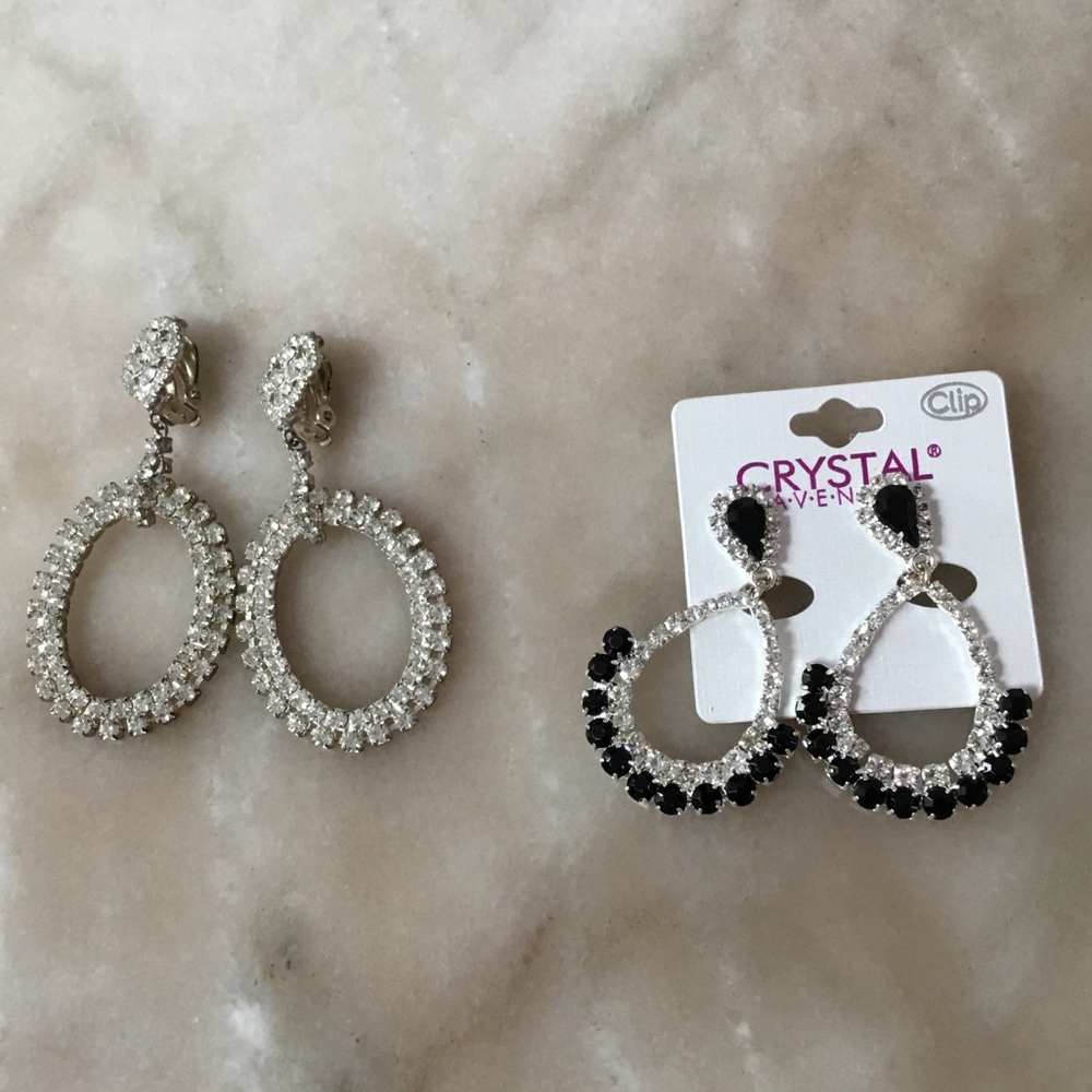 Two pairs of clip rhinestone earrings